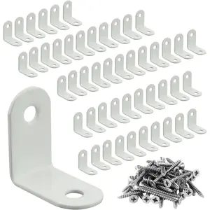 Small L Brackets Corner Bracket Corner Brace Angle Bracket for Wood Shelves,Stainless Steel White Shelf Bracket Mounting Brackets for Cabinet Chair Table Bed Cabinet Furniture,1.2''x1.2'',50 Pcs