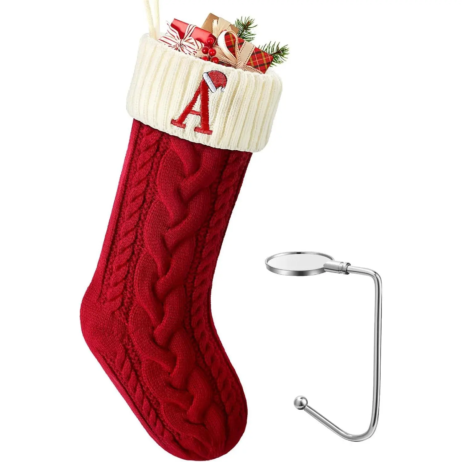 LHMTQVK Large Christmas Stocking with Initials, Embroidered Knit Christmas Stocking with Hook, Custom Christmas Stockings, Xmas Stockings for Family Fireplace Holiday Party Gift