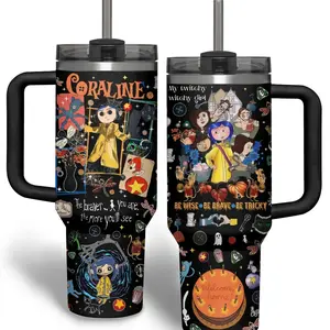 The Coraline Retro Cartoon Custom Cup 40 oz Tumbler With Handle, Retro Cartoon Cup, Gifts For Friend