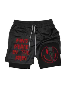 Anime Performance Shorts Summer Double Layer Beach Pants Fitness Training Pant Sports，Basketball Shorts, 2 In 1 Design, Spring/Summer, School