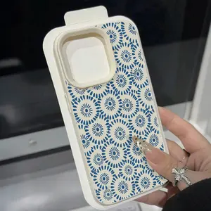 Blue Round UV Print Leather Texture Phone Case for iPhone 17 16 15 14 13 12 11 X Pro Max Plus, Soft Tpu Protective Cover, Trendy Gift, Accessories