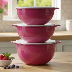 3-piece fuchsia-colored mixing bowl set