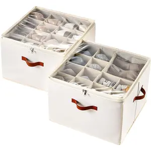 Large Shoe Storage Bin for Closet, Shoe Organizer Box Fits up to 16 Pairs, Collapsible Fabric Shoe Basket w/Clear Cover, Adjustable Dividers & Reinforced Handles