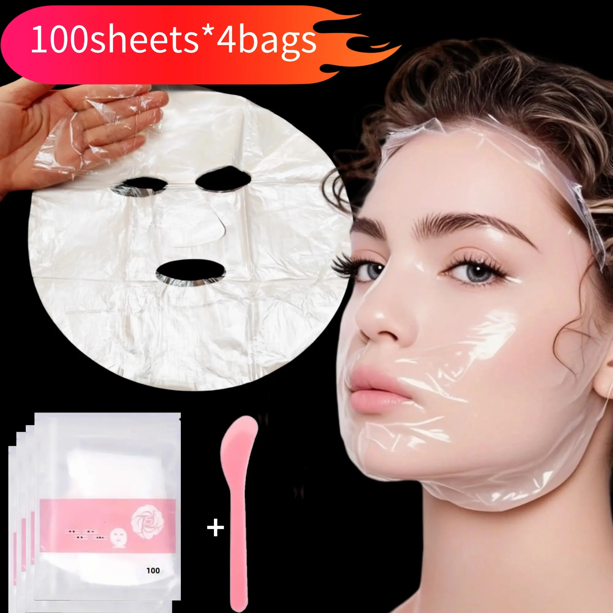 400/600PCS Disposable Face Mask Sheets with 1 Mixing Stick - PE Facial Wrap papers for DIY Skincare & Spa Use - 100Sheets*4/6/10Bags