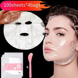 400/600PCS Disposable Face Mask Sheets with 1 Mixing Stick - PE Facial Wrap papers for DIY Skincare & Spa Use - 100Sheets*4/6/10Bags