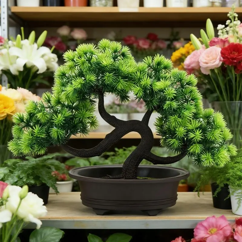 Mini Artificial Dragon Claw Pine, Fake Decorative Bonsai Tree in Pot, Artificial Plant Trees, Artificial Indoor, Fake Indoor Plants, Artificial Potted Plant, Chinese Style Home & Office Decor, No Maintenance, Feng Shui & Meditation