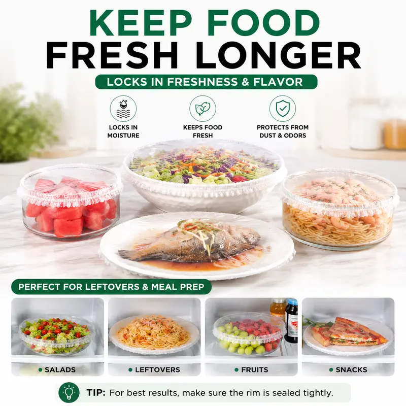 100PCS Disposable Stretch Food Covers for Bowls & Plates, Elastic Bowl Covers, Plastic Wrap Alternative for Leftovers, Fruits, Vegetables & Kitchen Food Storage 100PCS Disposable Stretch Food Covers for Bowls & Plates, Elastic Bowl Covers, Plastic Wrap Alternative for Leftovers, Fruits, Vegetables & Kitchen Food Storage