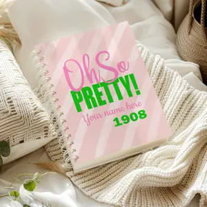 Oh So Pretty AKA Notebook Personalized | Alpha Kappa Alpha Journal 1908 Pink Green | Custom Name Pretty Girl Sorority Gift | AKA Crossing Probate Present Skee-Wee