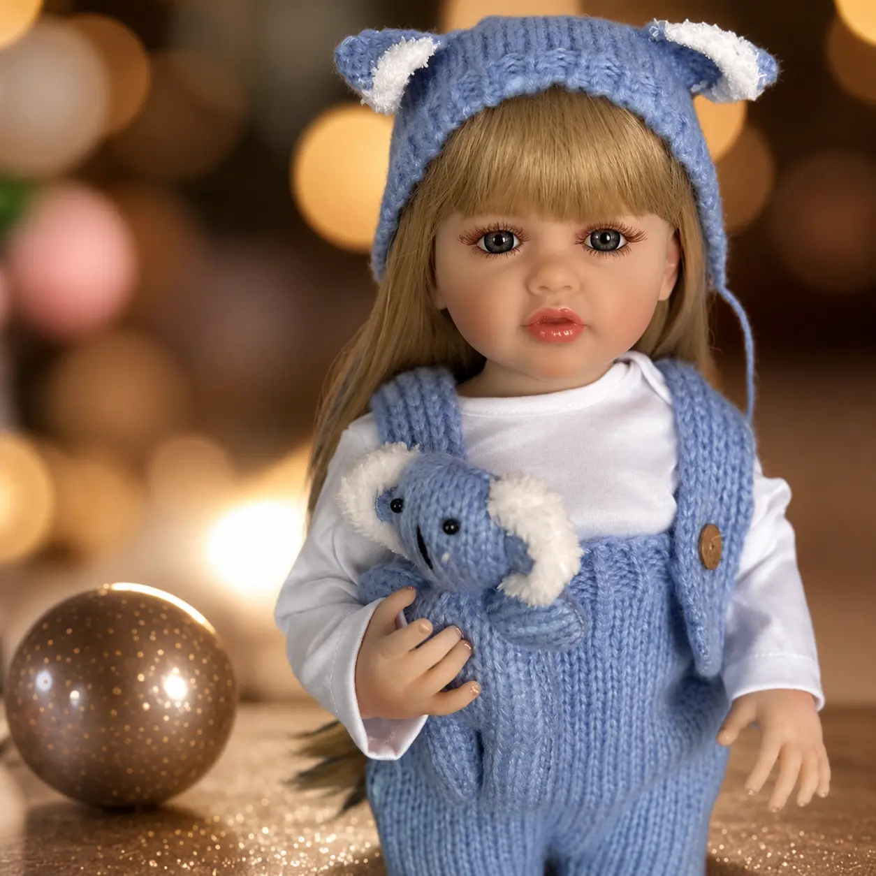 55cm (22in) Lifelike Full Body Soft Vinyl Princess Soft Doll, Realistic Newborn Baby Girl with Blue Bear Knit Outfit, Matching Mini Koala Toy, White Sneakers, Collectible Collectibles for Birthday Christmas Gifts, Princess Soft Dolls