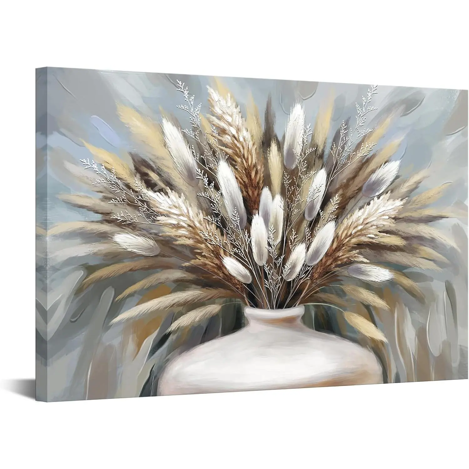 24x36in Ready-to-Hang Pampas Grass Wall Art Posters - Boho Botanical Farmhouse Dried Floral Grass Vase Canvas Prints for Home Decoration, Photo Display (Kitchen, Kid Room, Balcony, Wardrobe)
