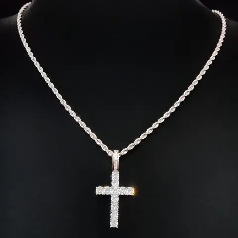 Artificial Zircon Cross Pendant Twist Chain Necklace, Zircon Gemstone Necklace, Zircon Stones Necklace, Punk Style Cross Chain Design Jewelry for Party, Daily Decor, Birthday Gift
