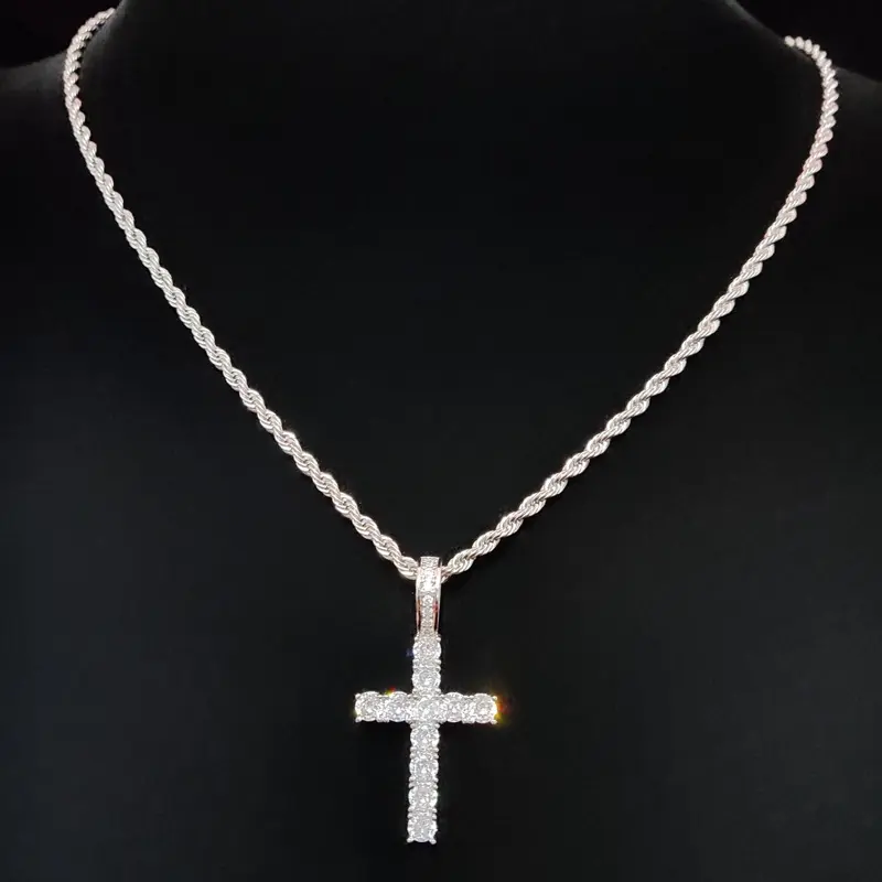 Artificial Zircon Cross Pendant Twist Chain Necklace, Zircon Gemstone Necklace, Zircon Stones Necklace, Punk Style Cross Chain Design Jewelry for Party, Daily Decor, Birthday Gift