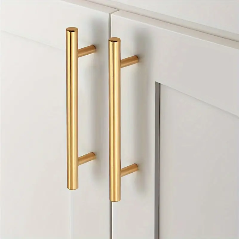 10pcs 5.9 Inch Cabinet Door Handles Gold Stainless Steel Kitchen Drawer Pulls, 5.9 Inch Long 3.78 Inch Hole Center, Includes Mat, Door Hardware, Cabinet Knobs And Pulls
