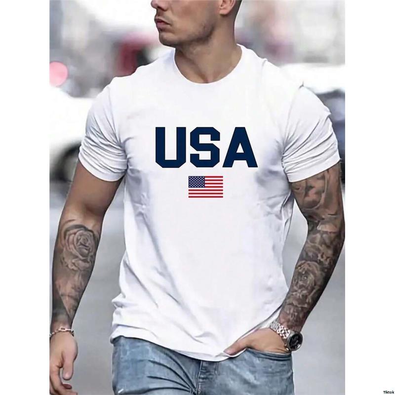 Shirt - AmericanFlagPrintCasualRoundNeckShortSleeveT 2025Men sSummerLetter
