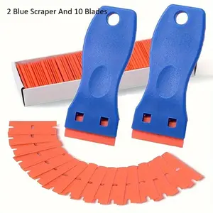 1Set, Plastic Razor Blade Scrapers, With Replacement Blades, Paint Removal Scraper, Glue Removal Scraper, Glass Cleaning Scraper, Suitable For Stickers, Decals, Glue, Labels, Paint, Glass, Cars, Windows, Cooktops, Caulking, Cleaning Tool