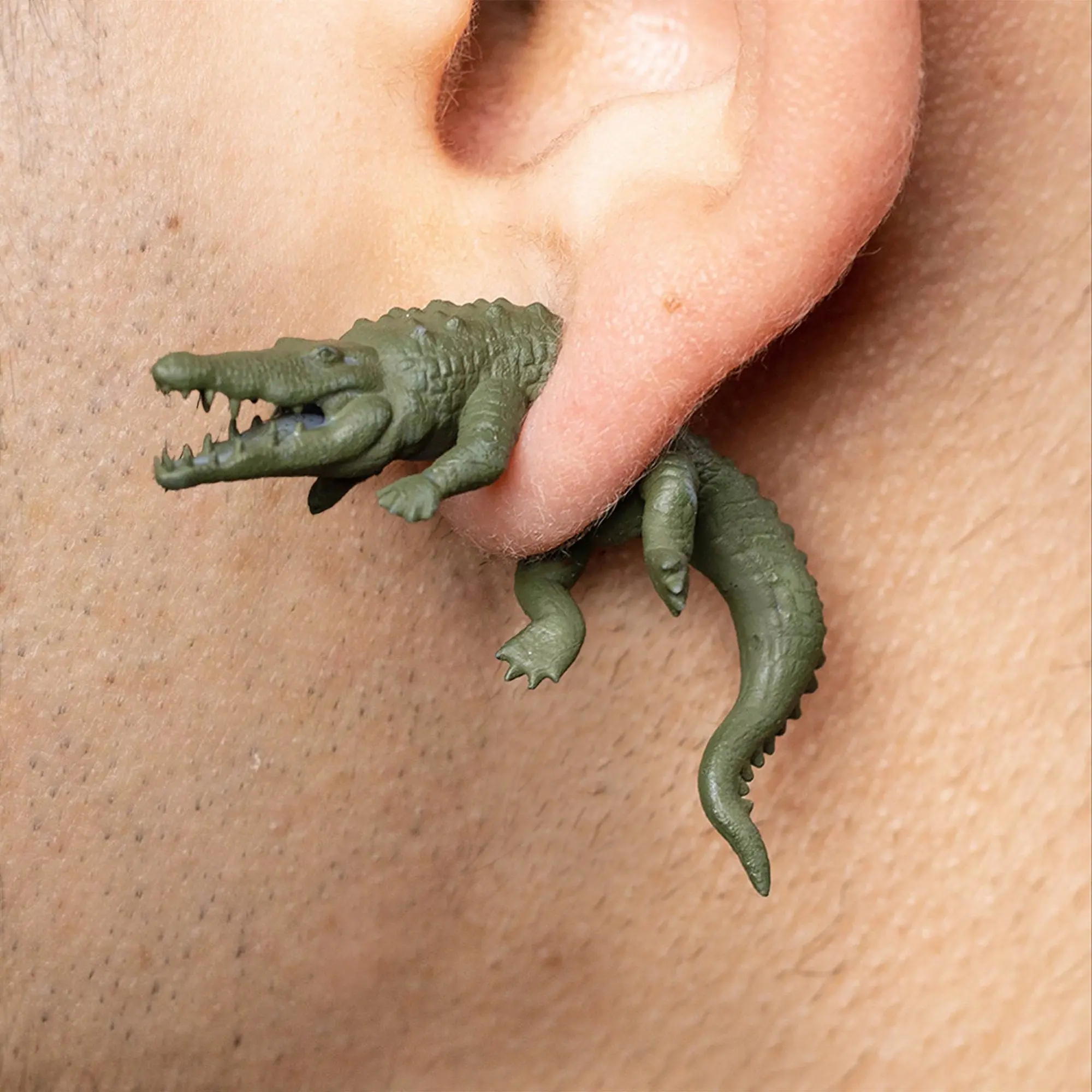 Crocodile Alligator Earrings • Hand-Painted • 3D Printed • Quirky • Funny • Weird • Gift
