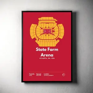 Atlanta Hawks Poster, State Farm Arena Stadium Print, Mid Century Modern Basketball Poster, Sports Bedroom Art, Minimalist Office Wall Art