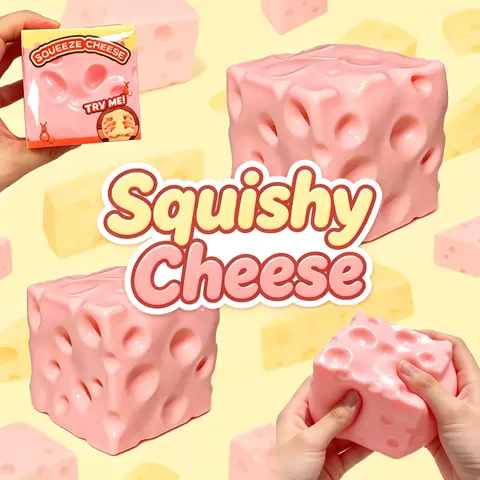 Pink Cheese-Shaped Squishies Toy - Unisex Soft Squeeze Sensory Anxiety Relief Aid, Oddly Satisfying Stress Reliever for Sensory Activities, Peace of Mind Desk Decor, Office Party Favor for Colleagues