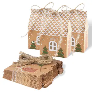 Kraft Paper Gift Box, 24pcs/set Christmas Themed Candy Box, Biscuit Candy Packaging Box, Gift Wrapping Supplies for Wedding Birthday Festival Party
