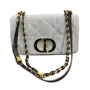Pre-owned Dior Medium Caro Chain Bag Retro denim material matched with stylish acrylic chain 25×15×9cm