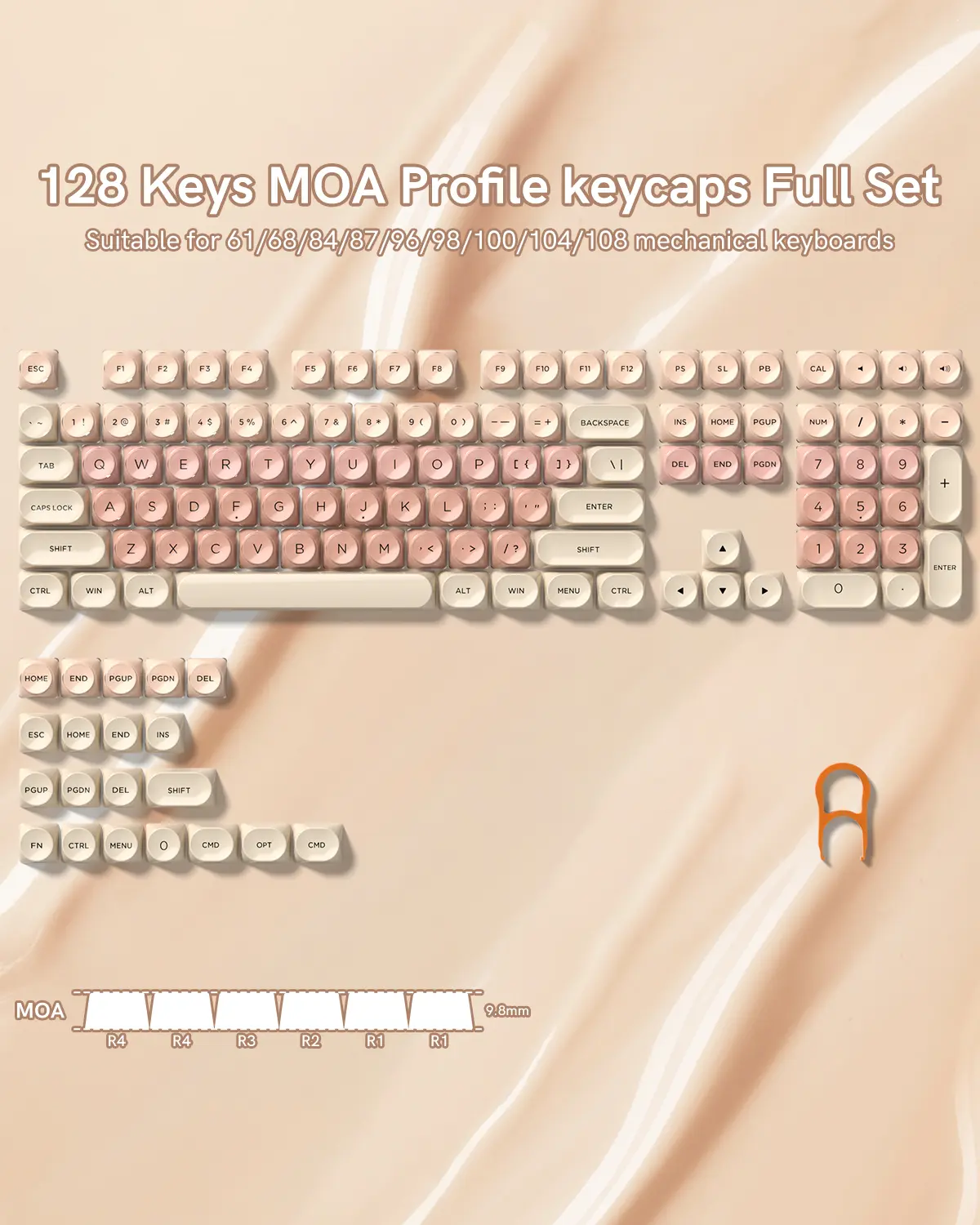 Womier PBT Keycaps MOA Profile for Cherry MX Switch US layout Mechnical Keyboard，128 Keys Double-Shot Keycap
