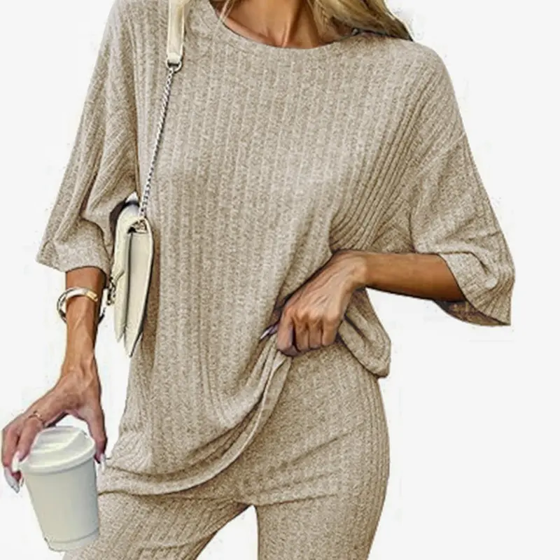 Women's Solid Drop Shoulder Tee & Elastic Waist Shorts Casual Fit Loungewear Set for Daily Home Wear, Ladies Sleepwear for All Seasons