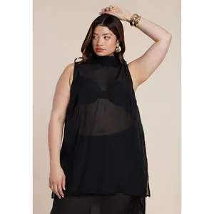 ELOQUII Women's Plus Size Sheer Neck-Tie Tunic