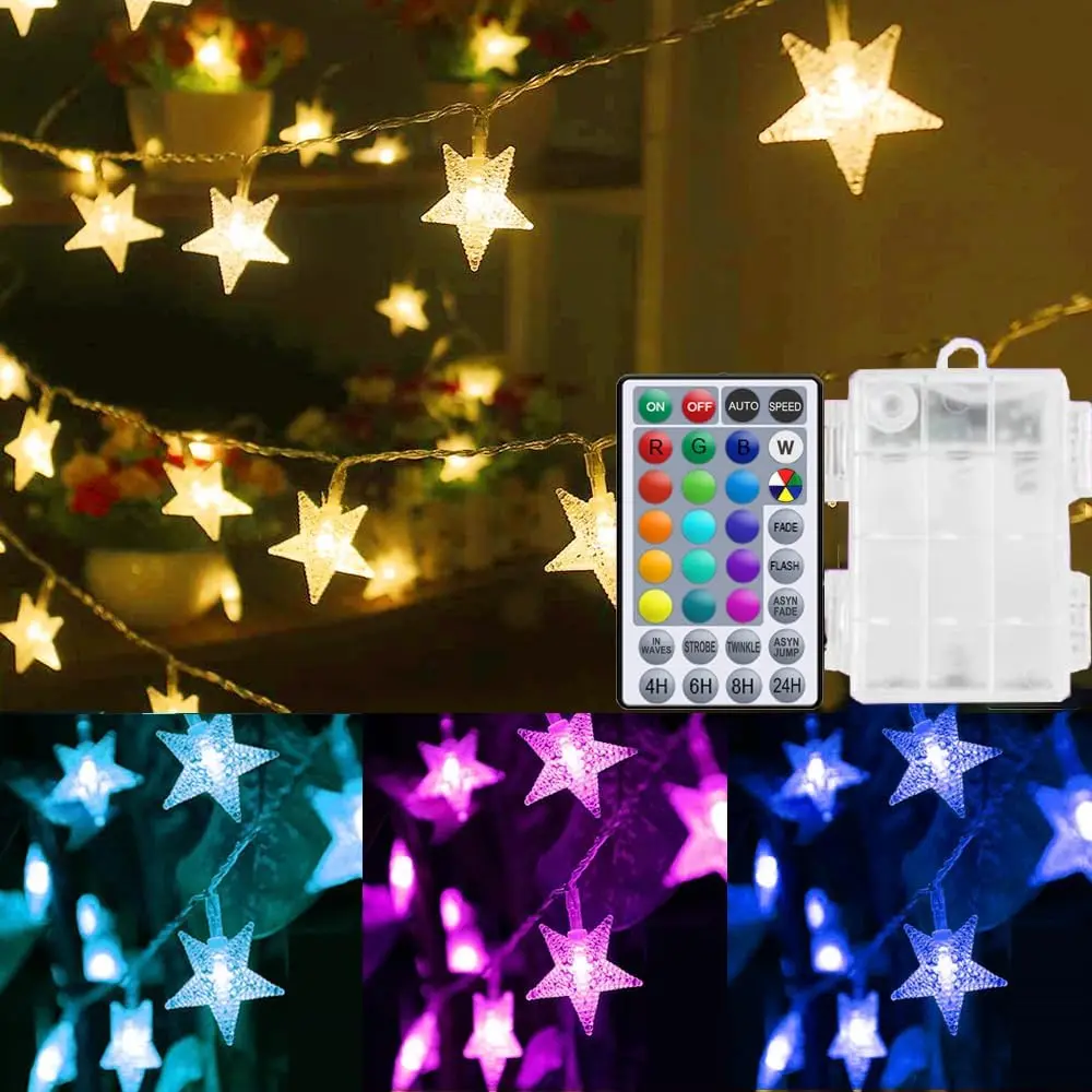 Star String Lights Battery Operated Color Changing 20ft, 40 LEDs Fairy Lights, Hanging Twinkle Lights with Remote for Outdoor Indoor Bedroom Décor