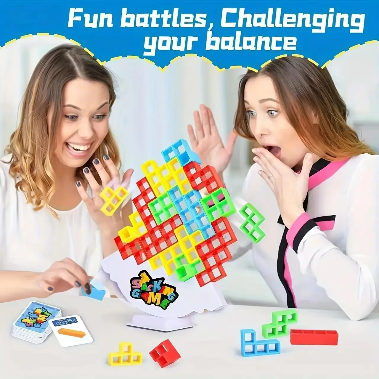 Tetra Balance Tower Game Set, Team Building Stacking Toy for Adults and Families, Fun Party Game, Family Game, Travel Balancing Puzzle, Stacking Block Game, Blocks Tower Game