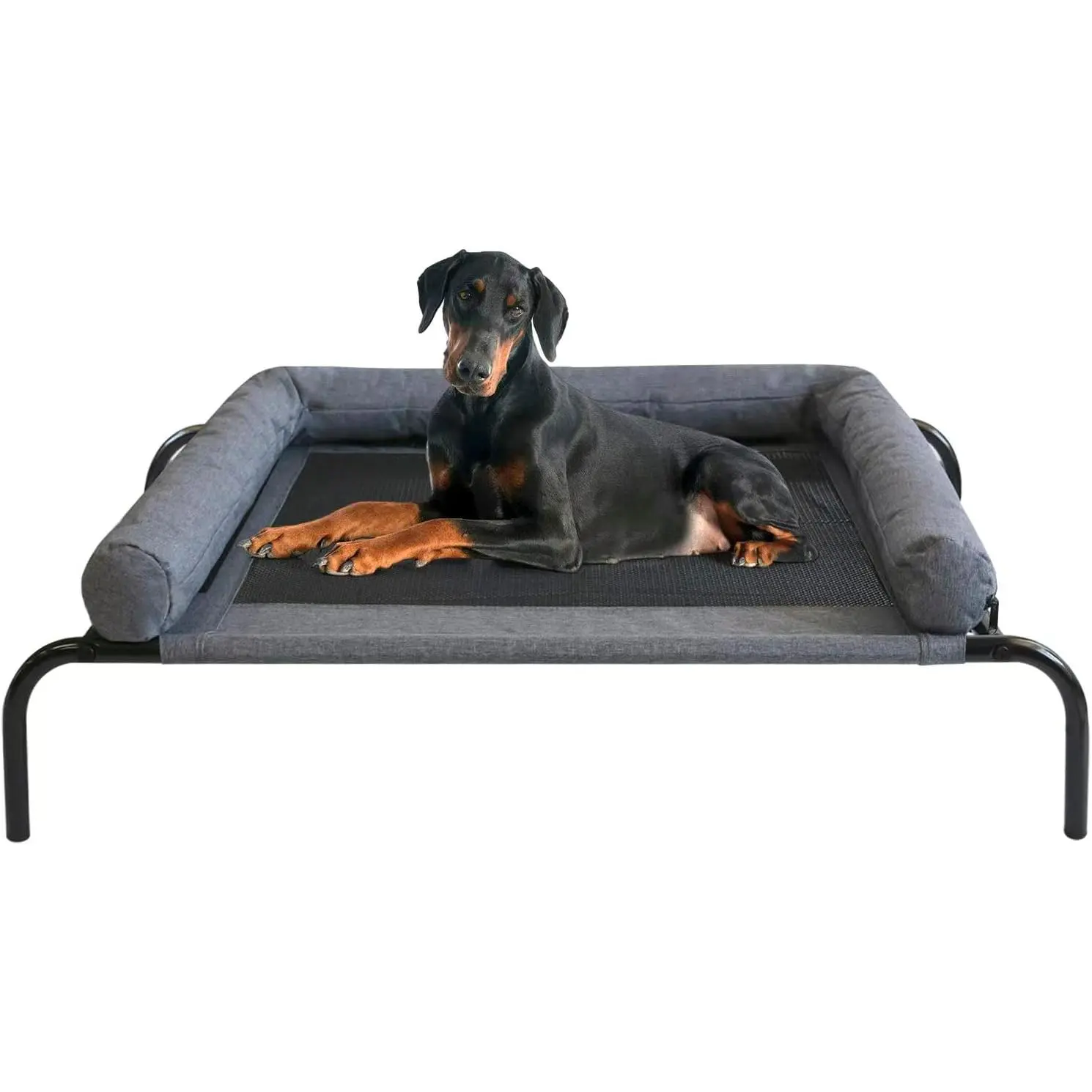 Elevated Cooling Pet Cot Bed - Breathable Mesh Frame with Removable Bolsters, Portable Indoor/Outdoor Hammock for Small Dogs (in)