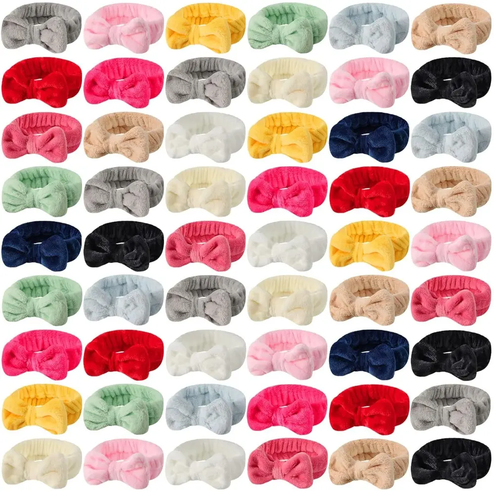 54pcs Women's Skincare Headbands with Coral Fleece Bow - Soft Non-Slip Hairbands for Face Washing, Spa, Makeup, Sensitive Light Beige, Salon & Home Use, Multi-Color Pack (Pink, Red, Green, White, Black, Navy, Beige, Brown, Grey, Light Blue) tiktokshopspri
