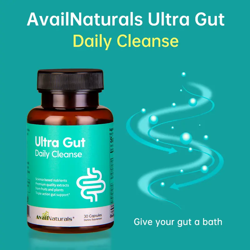 AvailNaturals Ultra Gut Daily Cleanse - Gut & Colon Support with Senna Leaf Extract Cassia Seed 2.5 Billion Probiotics Dietary Fiber 30 Capsules US Healthcare Supplement Fitness Edible Vitamins Optimum Bathroom Lactobacillus Acidophilus Inulin