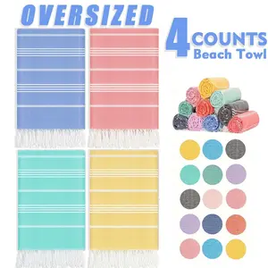 Oversized Beach Towel Sand Free Quick Dry Easy To Carry Turkish Linen Beach Towel 72'*38' Packable Super Absorbment Swim Gym Pool Towel Blanket For Adult Children Camping Summer Vacation Essentials Accessories Must Haves Beach Swim Stuff Colorful Stripes