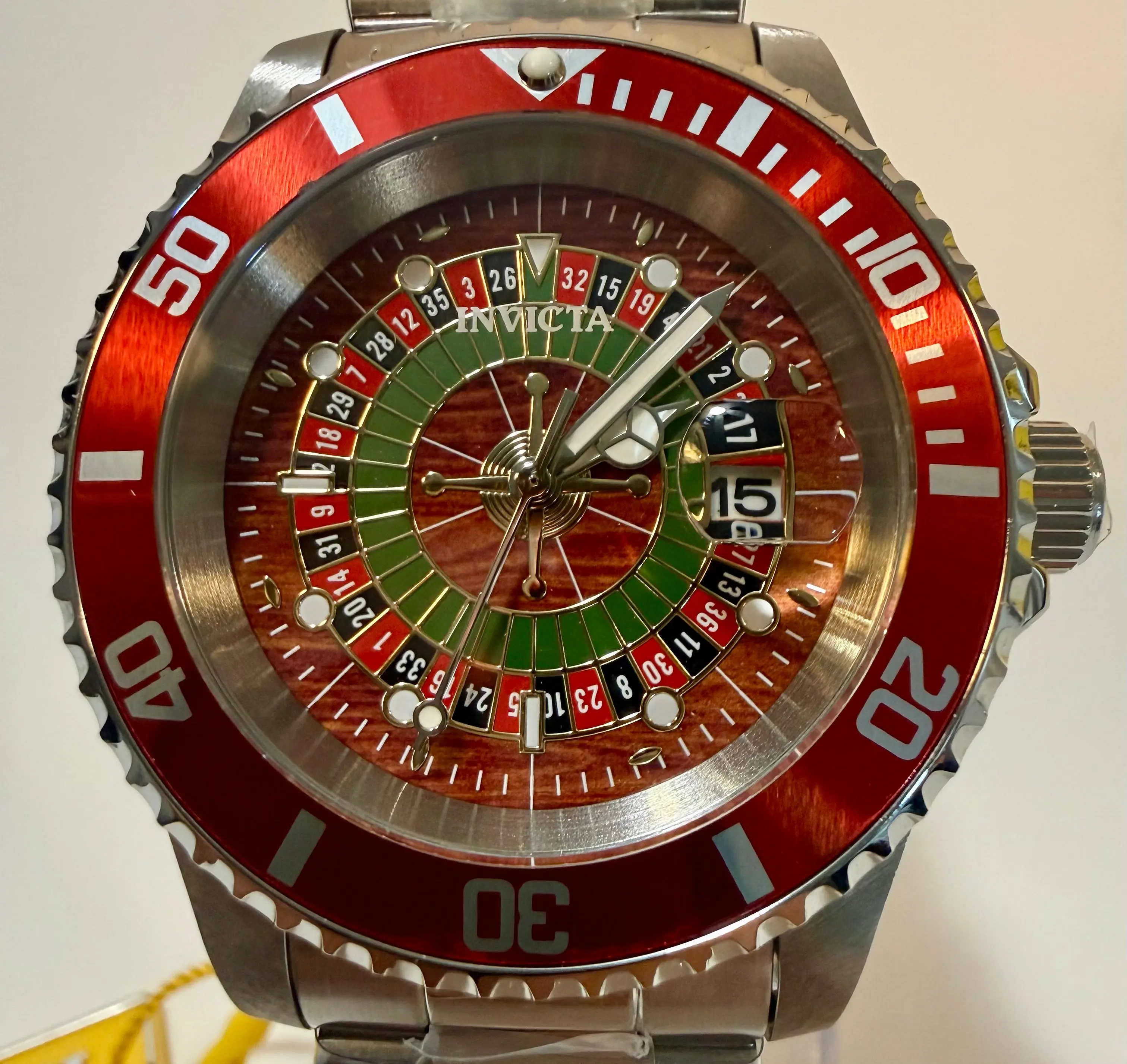 Invicta 50519 Pro Diver Roulette House of Cards 40mm Quartz SS Steel Watch New