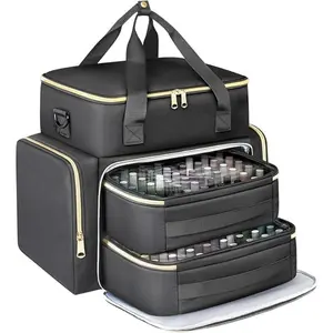 Large Capacity Nail Polish Organizer Bag with Strap, 96 Compartment Manicure Care Set Bag, Handheld Makeup Pouch