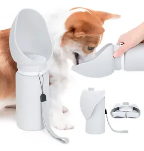 Portable Leak-Proof Pet Water Bottle, One-Hand Press Dog Cat Travel Water Dispenser with Built-In Drinking Bowl Outdoor Walking Hydration Cup