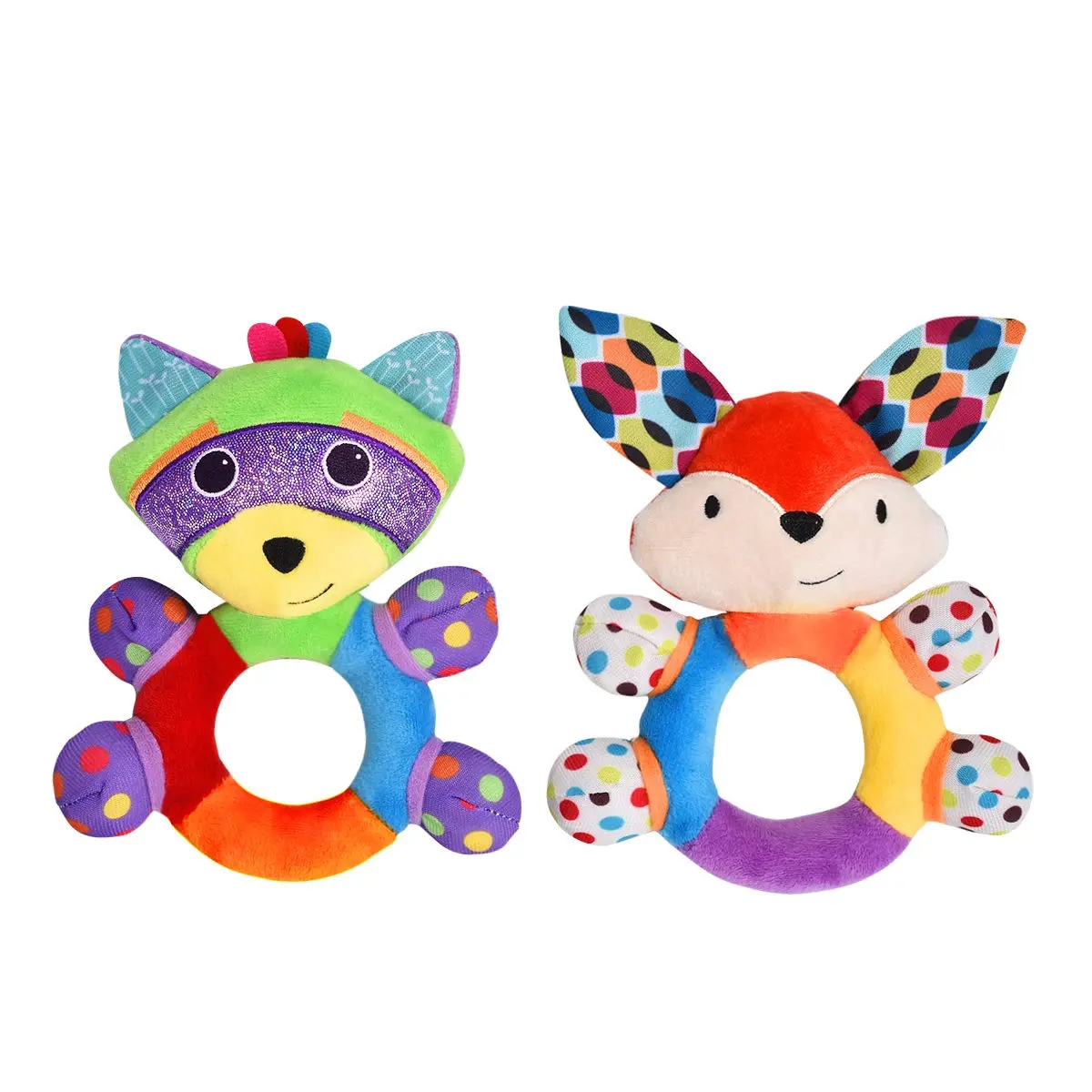 004-PP  Teething Rattle Toys, Infant Girl Boy Learning Toy Newborn Soft Handbell Grab Shaker Crinkle Squeaky Sensory Travel Accessories for 0 3 6 9 12 Months Old