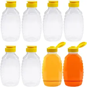 8 Pack 16oz Clear Plastic Honey Bottles,Refillable  Grade Honey Container,Squeeze Honey Bottle With Leak Proof Flip-Top Caps for Storing and Dispensing