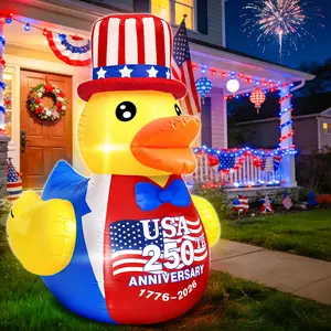 4FT 4th of July Inflatables Outdoor Decorations, Patriotic Blow Up Inflatable Duck with Amarican Flag Hat Built-in LEDs for USA 250th Anniversary Fourth of July Independence Day Yard Garden Lawn Decor