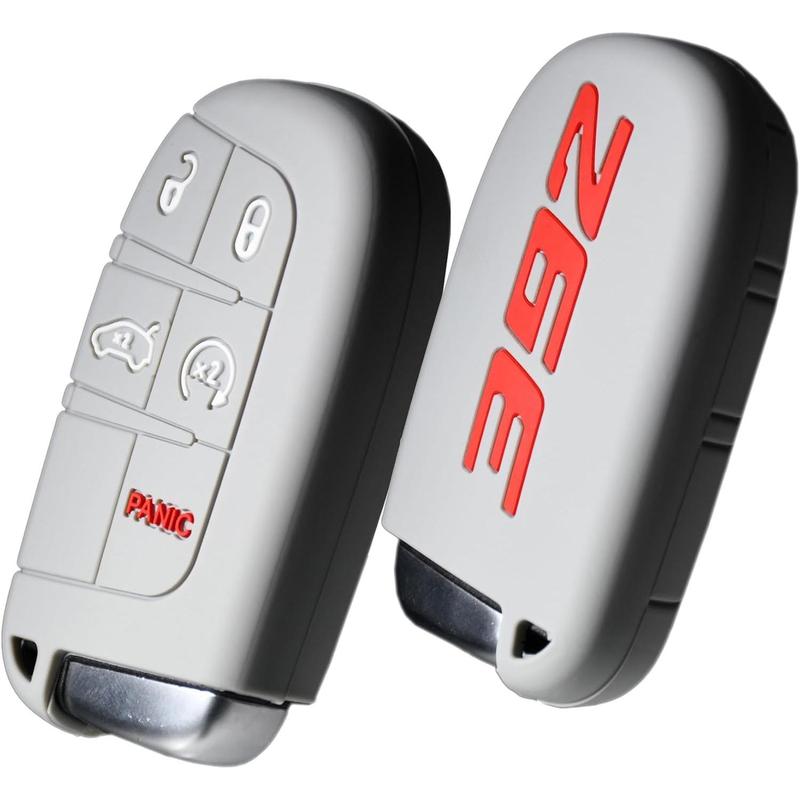 392 Silicone Key Fob Cover for Dodge Charger Challenger SRT Hornet R/T Dart Durango Journey and Jeep Cherokee Compass Renegade Chrysler 300 Keyless 5 Buttons Case Accessories