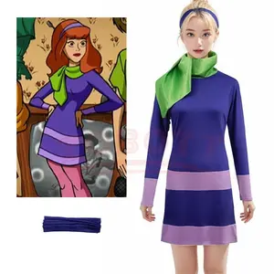 Women Daphne Cosplay Blake Costume Cartoon Purple Dress Scarf Socks Adult Clothing Outfits Fantasy Halloween Carnival Party Suit