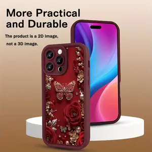 Flexible Red TPU Phone Case 2D Floral Rose Design Compatible with iPhone 17 16 15 14 13 12 11 Plus Pro Max Ideal Gift for New Year Holidays Birthday Smartphone Cellphone