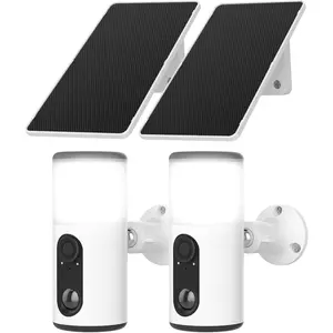 Solar  Cameras  Outdoor with Light,2K Porch Floodlight Camera with Color Night Vision & AI Motion Detection,2-Way Talk Spotlight Siren ,Compatible with Alexa,2PCS