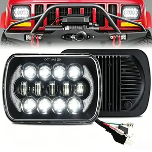 Pair 120W H6054 5x7 7x6 inch LED Headlights for Jeep Cherokee XJ Wrangler YJ DOT DRL Turn Signal Hi/Low Sealed Beam, Universal for Ford Chevy GMC Toyota Nissan Dodge etc Black