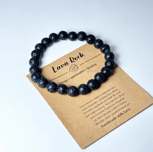Lava Rock Essential Oil Diffuser Bracelet - Healing Crystal for Stress Relief - Aromatherapy Gift with Card & Bag