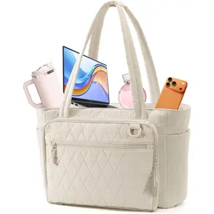 Lightweight Teacher Tote Bag for Women, 15.6 inch Laptop Work Bag with Accordion File Pocket & Cup Holder