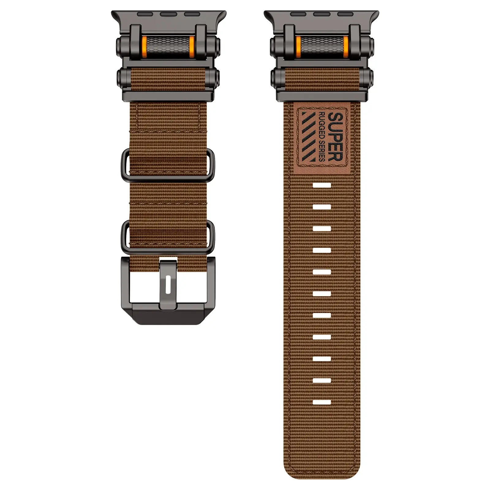 Rugged Nylon Sport Band for Apple Watch Ultra 2/Ultra – Military-Grade Durable & Sweatproof Durability with Stainless Steel Connector – Fits Series 10-3/SE (42mm/44mm/45mm/46mm/49mm)-Black/Brown Man Sport Design Smartwatch Strap