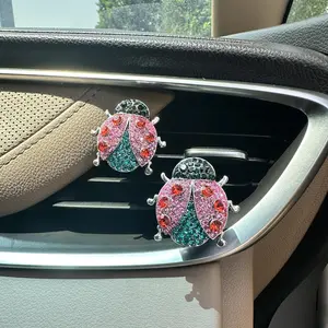 Cute Ladybug car air freshener ventilator clip,2 count shiny Ladybug refillable car diffuser clip, Ladies Girls Colored Rhine-diamond car accessories, playful car decor car accessories