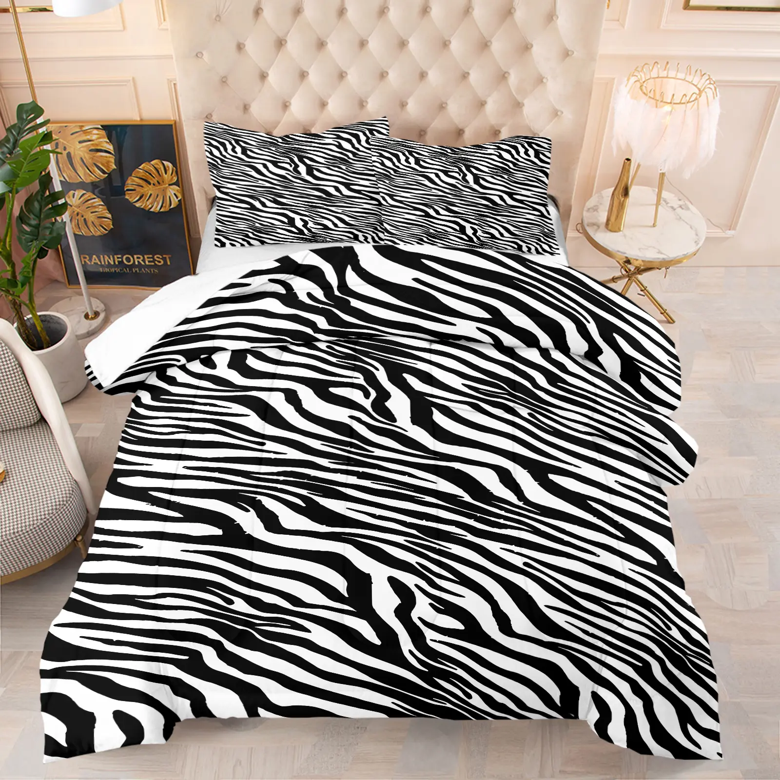 2/3 Piece Zebra Print Comforter Set, Ultra-Fine Fiber Soft and Comfortable Cozy Bedding Set, Black and White Simple and Fashionable, Soft Bedding Sets, Comfy Bedding Set, Including 1 Quilt and 1/2 Pillowcase