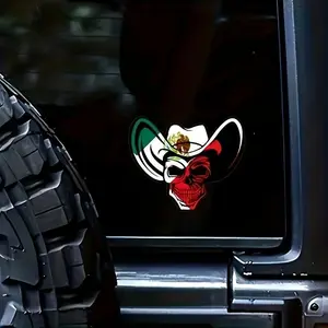 Mexican Flag Cowboy Skull Pattern Car Sticker, Premium Skull Stickers, Durable Outdoor Car External Sticker, Car Decals, Car Exterior Decoration Accessories for Car, Truck, SUV
